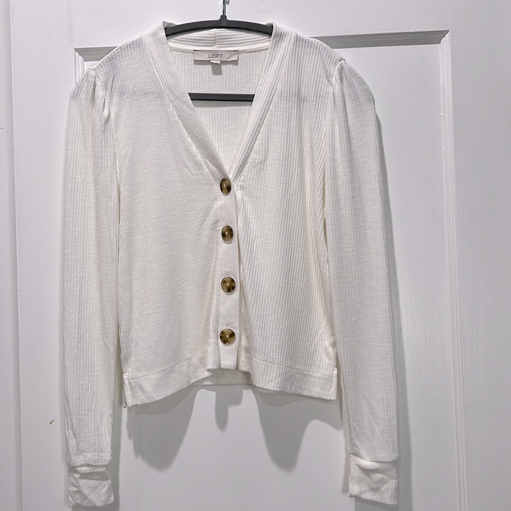 Loft Button Front Ribbed Cardigan, XS